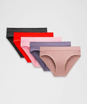 εσωρουχα Lululemon UnderEase Mid-Rise Bikini γυναικεια μαυρα ροζ βαθυ γκρι ροζ | Greece-5308791
