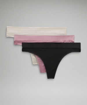 εσωρουχα Lululemon UnderEase Mid-Rise Thong 3 Pack γυναικεια Μπεζ ροζ ροζ μαυρα | Greece-4837921