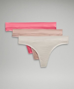 εσωρουχα Lululemon UnderEase Mid-Rise Thong 3 Pack γυναικεια ροζ ροζ Μπεζ | Greece-5602831