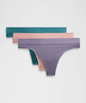εσωρουχα Lululemon UnderEase Mid-Rise Thong 3 Pack γυναικεια τυρκουάζ ροζ βαθυ γκρι | Greece-2148950