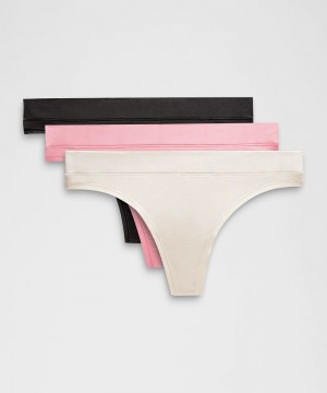 εσωρουχα Lululemon UnderEase Mid-Rise Thong 3 Pack γυναικεια Μπεζ ροζ μαυρα | Greece-2903516