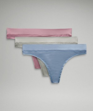 εσωρουχα Lululemon UnderEase Mid-Rise Thong 3 Pack γυναικεια ροζ ροζ γκρι μπλε | Greece-8146230