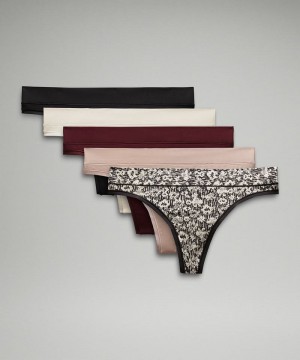 εσωρουχα Lululemon UnderEase Mid-Rise Thong γυναικεια μαυρα Μπεζ σκούρο κοκκινα ροζ με λουλουδια Μπεζ μαυρα | Greece-7850294