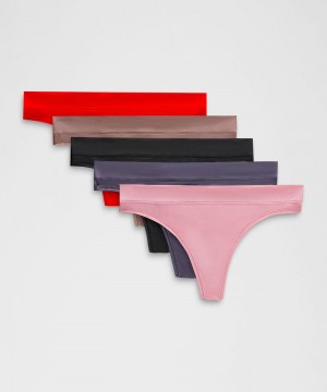 εσωρουχα Lululemon UnderEase Mid-Rise Thong γυναικεια μαυρα ροζ βαθυ γκρι ροζ | Greece-6542301