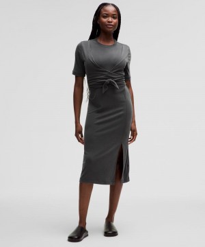 Φορεμα Lululemon Wrap-Front Soft Ribbed Midi γυναικεια βαθυ γκρι | Greece-2860145
