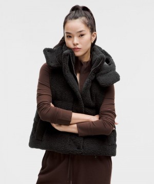 Γιλεκο Lululemon Wunder Puff 550-Down-Fill Cropped Textured Fleece γυναικεια μαυρα | Greece-6019743