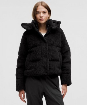 Μπουφαν Lululemon Wunder Puff 550-Down-Fill Cropped Textured Fleece γυναικεια μαυρα | Greece-0716259
