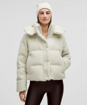 Μπουφαν Lululemon Wunder Puff 550-Down-Fill Cropped Textured Fleece γυναικεια Μπεζ | Greece-1735608