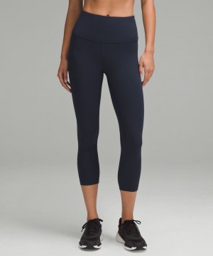 Κολαν Lululemon Wunder Train High-Rise Ribbed Crop 23" γυναικεια σκουρο μπλε | Greece-6203971