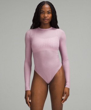 Κορμακια Lululemon Wundermost Ribbed Wool Crewneck Long-Sleeve γυναικεια ροζ ροζ | Greece-4190732