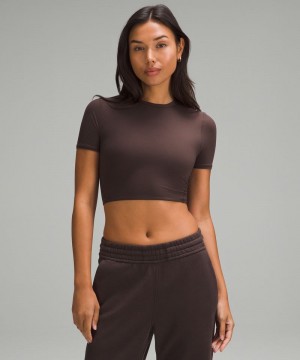 μπλουζακια Lululemon Wundermost Ultra-Soft Nulu Crewneck Cropped γυναικεια σοκολάτα | Greece-0458967