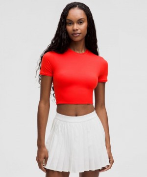 μπλουζακια Lululemon Wundermost Ultra-Soft Nulu Crewneck Cropped γυναικεια κοκκινα | Greece-5931048