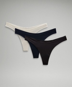 εσωρουχα Lululemon Wundermost Ultra-Soft Nulu Dipped-Waist Thong γυναικεια μαυρα Μπεζ σκουρο μπλε | Greece-1407385