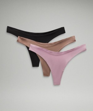 εσωρουχα Lululemon Wundermost Ultra-Soft Nulu Dipped-Waist Thong γυναικεια μαυρα γκρι ροζ ροζ | Greece-6492518