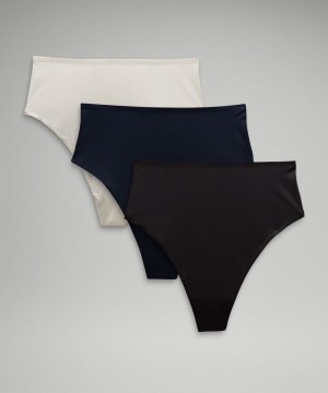 εσωρουχα Lululemon Wundermost Ultra-Soft Nulu High-Waist Thong γυναικεια μαυρα Μπεζ σκουρο μπλε | Greece-6085729