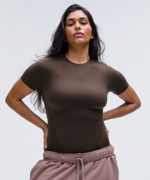 μπλουζακια Lululemon Wundermost Ultra-Soft Nulu Hip-Length Crewneck Shirt γυναικεια σοκολάτα | Greece-6035742