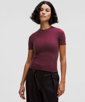 μπλουζακια Lululemon Wundermost Ultra-Soft Nulu Hip-Length Crewneck Shirt γυναικεια σκούρο κοκκινα | Greece-0159286
