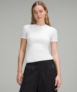 μπλουζακια Lululemon Wundermost Ultra-Soft Nulu Hip-Length Crew Short-Sleeve γυναικεια ασπρα | Greece-7310925