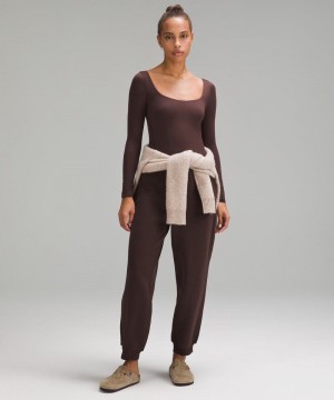 Κορμακια Lululemon Wundermost Ultra-Soft Nulu Square-Neck Long-Sleeve γυναικεια σοκολάτα | Greece-9472816