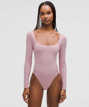 Κορμακια Lululemon Wundermost Ultra-Soft Nulu Square-Neck Long-Sleeve γυναικεια ροζ ροζ | Greece-7259346
