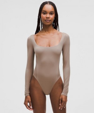 Κορμακια Lululemon Wundermost Ultra-Soft Nulu Square-Neck Long-Sleeve γυναικεια γκρι | Greece-2058914