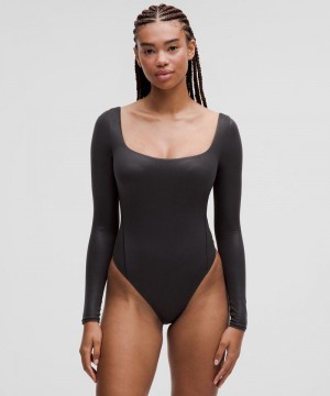 Κορμακια Lululemon Wundermost Ultra-Soft Nulu Square-Neck Long-Sleeve γυναικεια μαυρα | Greece-4630958