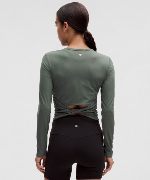μακρυμανικα μπλουζακια Lululemon All It Takes Back-Twist Ribbed γυναικεια σκούρο πρασινο | Greece-6298034