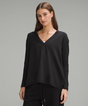 μακρυμανικα μπλουζακια Lululemon Back In Action V-Neck γυναικεια μαυρα | Greece-5963187