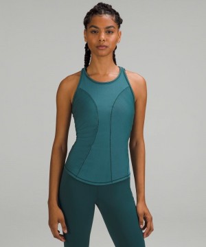 αμανικα μπλουζακια Lululemon Base Pace Two-Toned Ribbed γυναικεια πρασινο μπλε | Greece-3295846