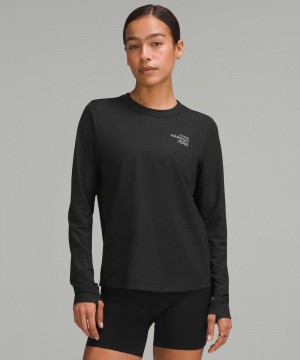 μακρυμανικα μπλουζακια Lululemon Breathable Running Graphic γυναικεια μαυρα | Greece-6594832