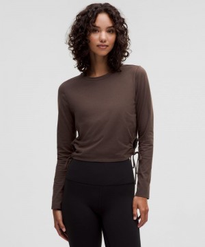 μακρυμανικα μπλουζακια Lululemon Cinched Cut-Outs Cotton γυναικεια σοκολάτα | Greece-5702894
