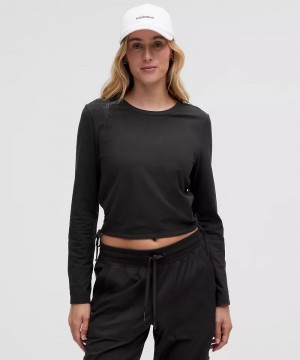 μακρυμανικα μπλουζακια Lululemon Cinched Cut-Outs Cotton γυναικεια μαυρα | Greece-5238714