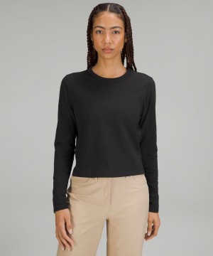μακρυμανικα μπλουζακια Lululemon Classic-Fit Cotton-Blend γυναικεια μαυρα | Greece-5701326