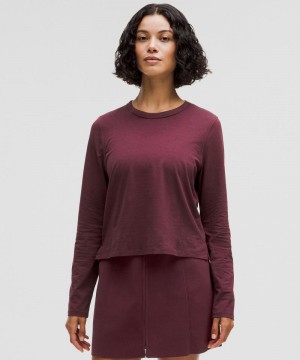 μακρυμανικα μπλουζακια Lululemon Classic-Fit Cotton-Blend γυναικεια σκούρο κοκκινα | Greece-7026134