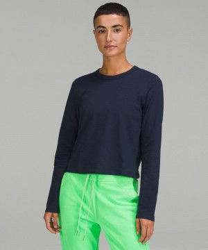 μακρυμανικα μπλουζακια Lululemon Classic-Fit Cotton-Blend γυναικεια σκουρο μπλε | Greece-8693054