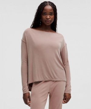 μακρυμανικα μπλουζακια Lululemon Drapey Softstreme Off-The-Shoulder γυναικεια ροζ | Greece-4162083