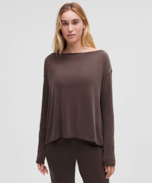μακρυμανικα μπλουζακια Lululemon Drapey Softstreme Off-The-Shoulder γυναικεια σοκολάτα | Greece-4825069