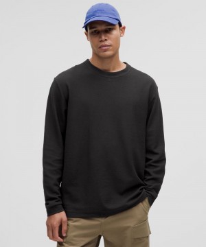 μακρυμανικα μπλουζακια Lululemon Heavyweight Cotton Textured ανδρικα μαυρα | Greece-3750689