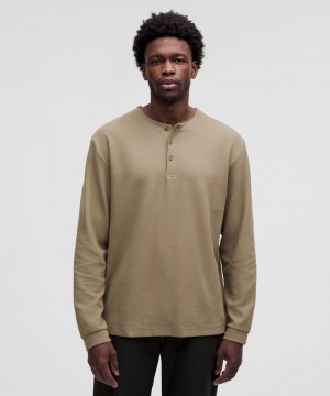μακρυμανικα μπλουζακια Lululemon Heavyweight Cotton Textured Henley ανδρικα καφε | Greece-9860274