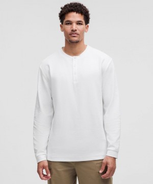 μακρυμανικα μπλουζακια Lululemon Heavyweight Cotton Textured Henley ανδρικα ασπρα | Greece-7684230
