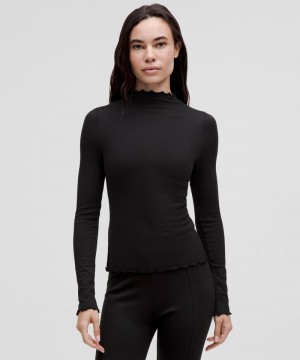 μακρυμανικα μπλουζακια Lululemon Hold Tight Lettuce-Edge Turtleneck γυναικεια μαυρα | Greece-2706583