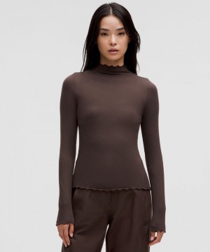 μακρυμανικα μπλουζακια Lululemon Hold Tight Lettuce-Edge Turtleneck γυναικεια σοκολάτα | Greece-1902576