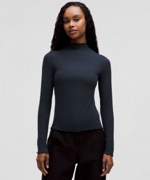 μακρυμανικα μπλουζακια Lululemon Hold Tight Lettuce-Edge Turtleneck γυναικεια σκουρο μπλε | Greece-1362504