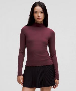 μακρυμανικα μπλουζακια Lululemon Hold Tight Lettuce-Edge Turtleneck γυναικεια σκούρο κοκκινα | Greece-3842615