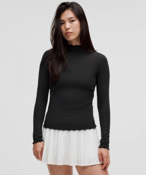 μακρυμανικα μπλουζακια Lululemon Hold Tight Lettuce-Edge Turtleneck γυναικεια μαυρα | Greece-2748306
