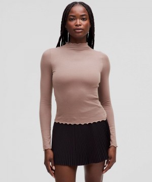 μακρυμανικα μπλουζακια Lululemon Hold Tight Lettuce-Edge Turtleneck γυναικεια ροζ | Greece-6278095