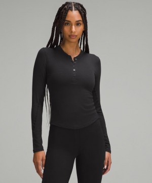 μακρυμανικα μπλουζακια Lululemon Hold Tight Long-Sleeve Henley γυναικεια μαυρα | Greece-0397158