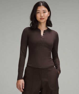 μακρυμανικα μπλουζακια Lululemon Hold Tight Long-Sleeve Henley γυναικεια σοκολάτα | Greece-4158726