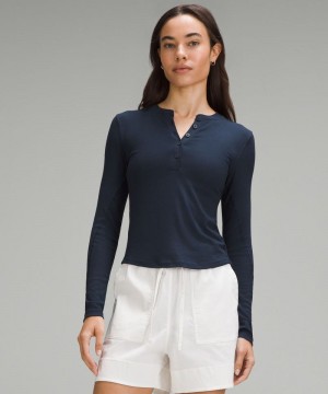 μακρυμανικα μπλουζακια Lululemon Hold Tight Long-Sleeve Henley γυναικεια σκουρο μπλε | Greece-3127058