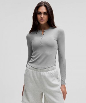 μακρυμανικα μπλουζακια Lululemon Hold Tight Long-Sleeve Henley γυναικεια γκρι | Greece-1876504